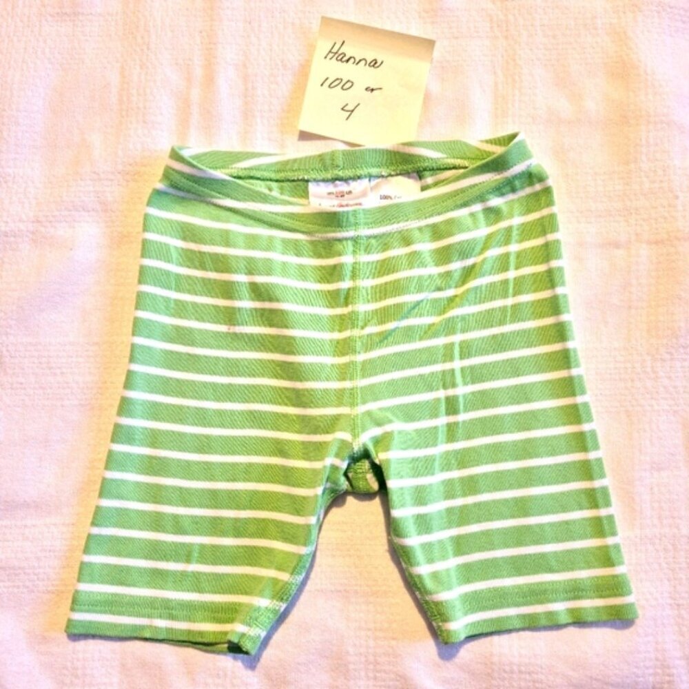 Hanna Andersson girls size 100 or 4 4T green with white striped bike shorts vguc